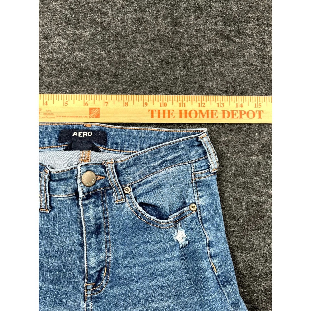 Aero Jeans Womens 2 Blue Denim Cotton Stretch Distressed High Rise Jegging - Picture 4 of 10